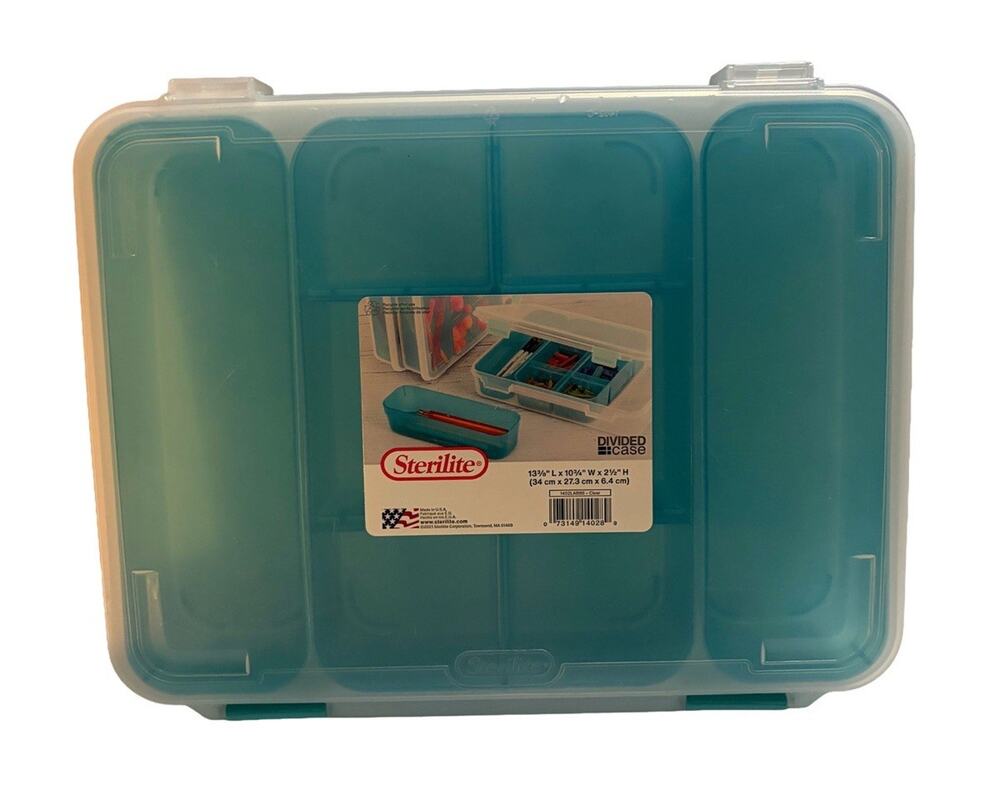 Sterilite Divided Storage Case Organizer Teal Clear Lid Craft Supply 1402